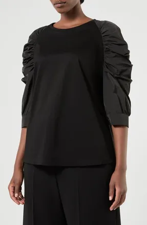 Marina Rinaldi Fibbia Mixed Media Top in Black at Nordstrom, Size Xx-Large