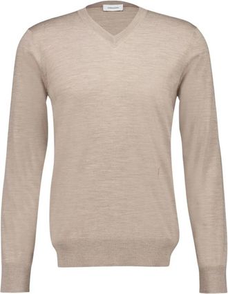 Ferragamo Virgin Wool V-Neck Sweater - Heren - V-hals truien - Beige - M - Truien & Vesten