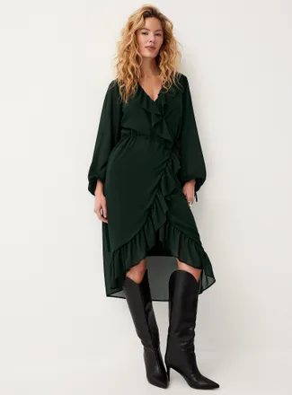 Icone Womens Ruffled sheer chiffon wraparound dress