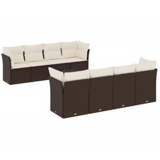 vidaXL Set De Sof&aacute;s De Jard&iacute;n 9 Pzas Y Cojines Rat&aacute;n Sint&eacute;tico Marr&oacute;n Vidaxl