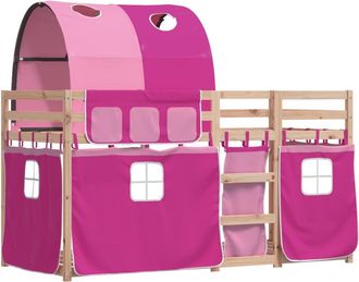 vidaXL Vidaxl - Litera Con Cortinas Madera Maciza De Pino Rosa 90x200 Cm