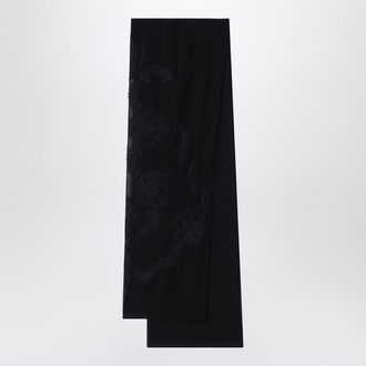 Dolce & Gabbana Black silk stole with floral embroidery