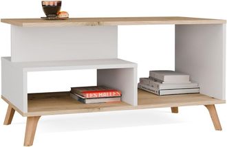 Topeshop Olympo 1p - Mesa De Centro Con 2 Estantes - 90x49x48 Cm - Blanco / Roble Artisan