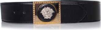 Versace Pre-owned Womens Gianni black leather belt with medusa buckle - One Size
