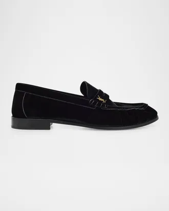 Saint Laurent Men & apos;s LE Cassandre YSL Moc-Toe Loafers in Velvet