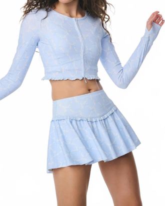 LoveShackFancy Laudie Bow Print Active Zip Up Top In Blue