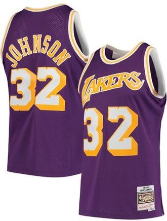 Mitchell & Ness Mens Mitchell & Ness Magic Johnson Purple Los Angeles Lakers 1984/85 Hardwood Classics Swingman Jersey at Nordstrom, Size Medium