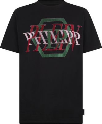 Philipp Plein Round Neck T-Shirt Logo Hexagon Stones