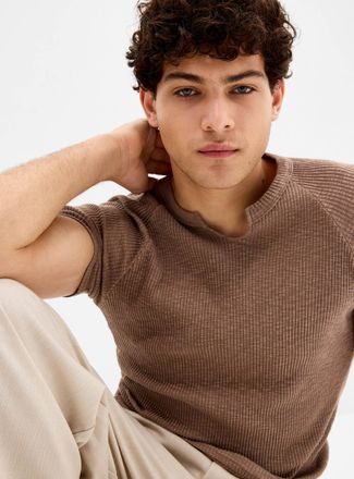 Le 31 Mens Ribbed jersey slit-neck T-shirt Imported from Seoul