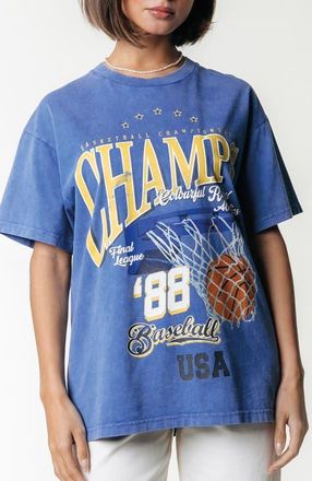 Colourful rebel Champions Acid Wash Loosefit Tee in Bright Blue at Nordstrom, Size X-Small Eu
