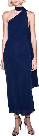 Mango One Shoulder Scarf Dress in Night Blue at Nordstrom, Size 10