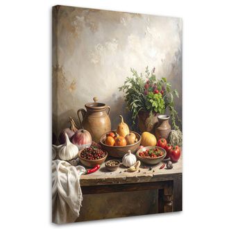 Feeby Cuadro En Lienzo, Naturaleza Muerta Con Especias Y Verduras, 80x120