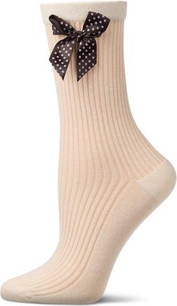 MeMoi Polka Dot Bow Rib Cotton Blend Crew Socks in Yellow at Nordstrom, Size 9