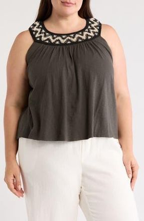 Lucky Brand Embroidered Round Neck Tank in Raven at Nordstrom Rack, Size 3 X