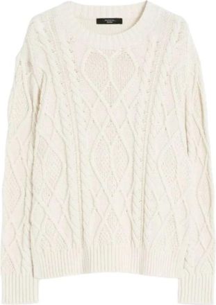 Max Mara Trui met kabels en ruitpatroon van katoen - Dames - Ronde hals truien - Beige - L - Katoen - Truien & Vesten