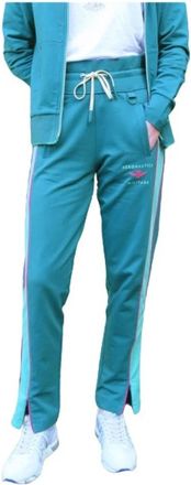 Aeronautica Joggingbroek met hoge taille en contraststrepen - Dames - Sweatpants - Groen - L - Katoen - Broeken