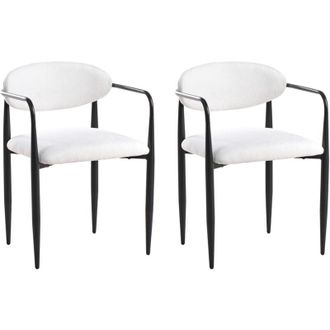 Beliani Set of 2 Dining Chairs Mid-Century Modern Style Metal Frame Upholstered Seat Backrest Off White Tanevik