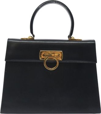 Ferragamo Convertible Top Handle Bag Leather Black Leather Handbag (Pre-Owned)