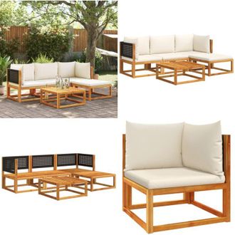 vidaXL Set di divani da giardino 5 pezzi con cuscini in legno di acacia e rattan - Cuscini da giardino - Mobili da esterno