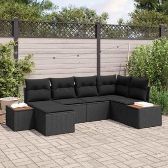 vidaXL Vidaxl - Conjunto De Sof&aacute; De Jard&iacute;n Con Coj&iacute;n 6 Pcs Negro Polirat&aacute;n