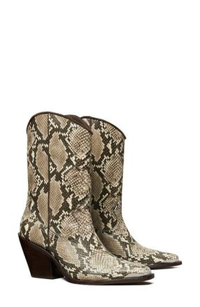 Tory Burch Western Boot in Beige Snake Print Leather at Nordstrom, Size 10.5