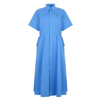 Polo Ralph Lauren Midi-jurk met trekkoord - Dames - Shirt Kleedjes - Blauw - 2XS - Katoen - Kleedjes