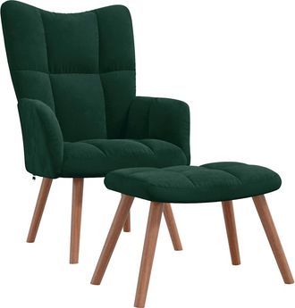 vidaXL Sill&oacute;n De Relax Con Taburete Terciopelo Verde Oscuro Vidaxl