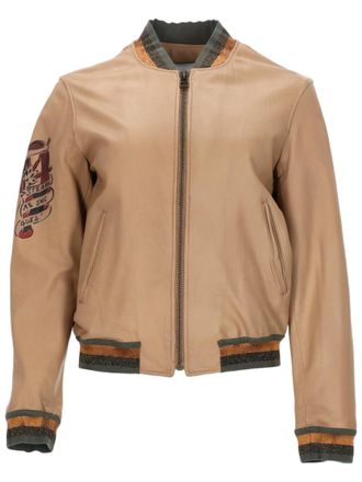 Mr & Mrs Italy Smooth Tan Leather Jacket with Graphic Patches
