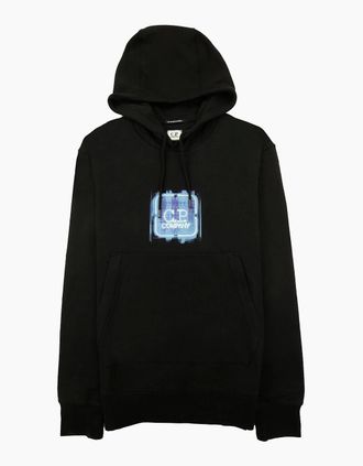 C.P. Company Mens Cp Company Metropolis Series Stretch Fleece Graphic Logo Hooded Sweatshirt Black 999 - Size: 34