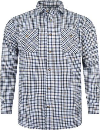 Carabou Tattersall Check Shirt Long Sleeve Button Up Chest Pockets Casual Smart Mens M-2XL (UK, Alpha, M, Regular, Regular, Navy/Brown)