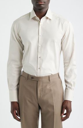 Eterna Modern Fit Solid Non-Iron Cotton Oxford Cloth Dress Shirt in Khaki at Nordstrom, Size 16.5 - L