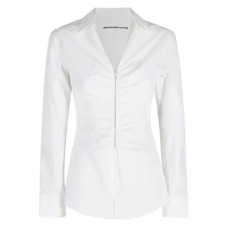 Alexander Wang Overhemden, Dames, Wit, M, Katoen, Shirt met ritssluiting en geplooide details