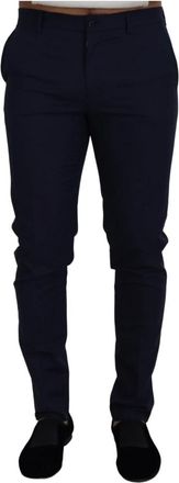 Dolce & Gabbana Blauwe Linnen Katoenen Slim Broek Chinos - Heren - Slim Fit Broeken - Blauw - XL - Katoen - Broeken