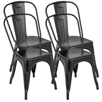 Costway Costway 4PCS Stackable Dinning Chairs Industrial Metal Bar Stools with Removable Backrest in Black