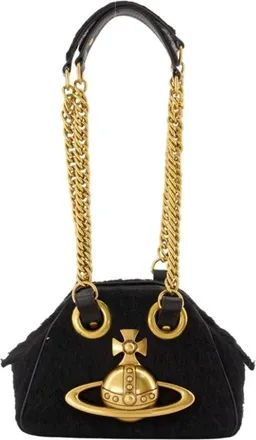 Vivienne Westwood Tassen, Dames, Zwart, ONE Size, Katoen, Archive Orb Chain Handtas