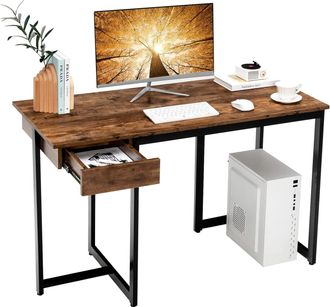 Costway Costway - Mesa De Escritorio 120x55 Cm, Mesa Escritorio Con Cajones, Estructura De Metal/pies Ajustables, Escritorio Ordenador Oficina Sala Dormitorio