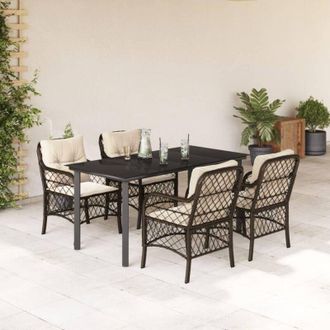 vidaXL Vidaxl - Set Comedor De Jard&iacute;n 5 Piezas Y Cojines Rat&aacute;n Sint&eacute;tico Marr&oacute;n