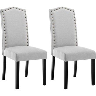 Woltu Woltu Sillas De Comedor Set De 2 Sillas Cocina Asiento Acolchado Tapizado En Lino Estructura De Madera Sill&oacute;n Gris Oscuro D