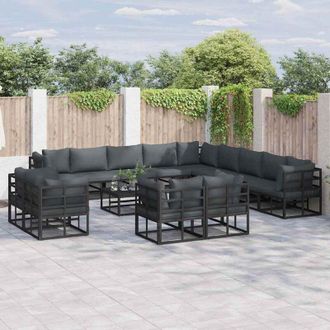 vidaXL Conjunto De Sof&aacute; De Jard&iacute;n Con Coj&iacute;n 13 Pcs Negro Aluminio