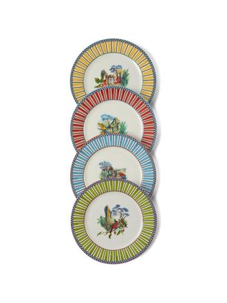 Lisa Corti Porcelain Dessert Plate of 4 Jungle Parrot
