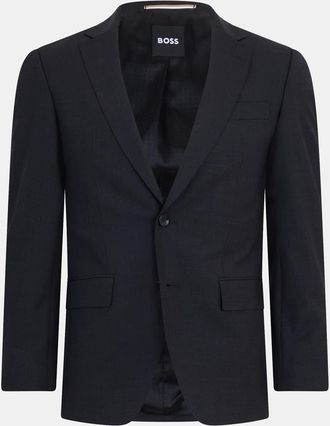 HUGO BOSS Mens Solid Patterned Single Button Lapel Collared Suit Jacket in Dark Grey - Size X-Small