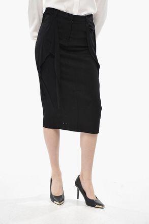 Courr&egrave;ges Double-Fabric Pencil Skirt with Draping Courreges