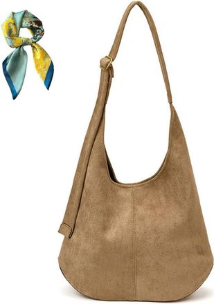 Generic Women Simple Commute Underarm Suede Purse,Brown Slouchy Hobo Shoulder Bags,Trendy Fall Crossbody Bag Travel Work (Khaki)