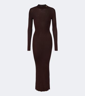 Saint Laurent Cassandre ribbed-knit silk maxi dress