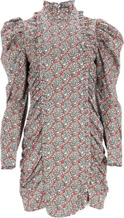 Ganni Ganni Floral-Print Ruched Mini Dress in Multicolor Cotton