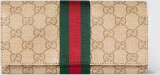 Gucci Long Wallet With Web, Beige, GG Canvas