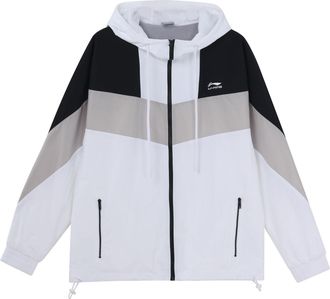 Li-Ning Sports Fashion Series Colorblock hooded Drawstring Loose Jacket White AFDQ045-1
