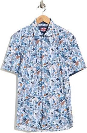 Soul of London Botanical Print Stretch Cotton Short Sleeve Sport Shirt in Blue at Nordstrom Rack, Size Xx-Large