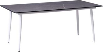 Beliani Mesa De Comedor De Jard&iacute;n Con Tablero De Hpl Y Estructura De Aluminio Resistente A Los Rayos Uv Agua &Oacute;xido Gris Oscuro Con Tablero Efecto Travertino T