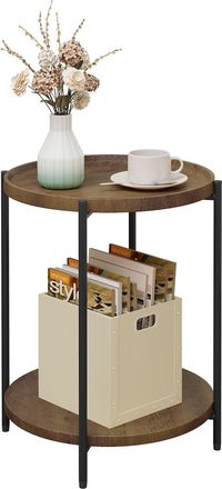 Woltu Woltu - Mesa De Centro Redonda Con 2 Estantes Mesa Auxiliarpara Salon Mesita De Noche Mesa De Sof&aacute; Para Dormitorio Sal&oacute;n Y Cocina Mdf+metal Madera Vin
